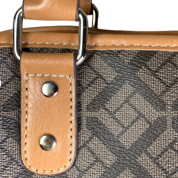 Big Buddha 2 Tone Brown Logo Pattern 3 Large Compartment Top Zip Satchel Handbag - Picture 6 of 16